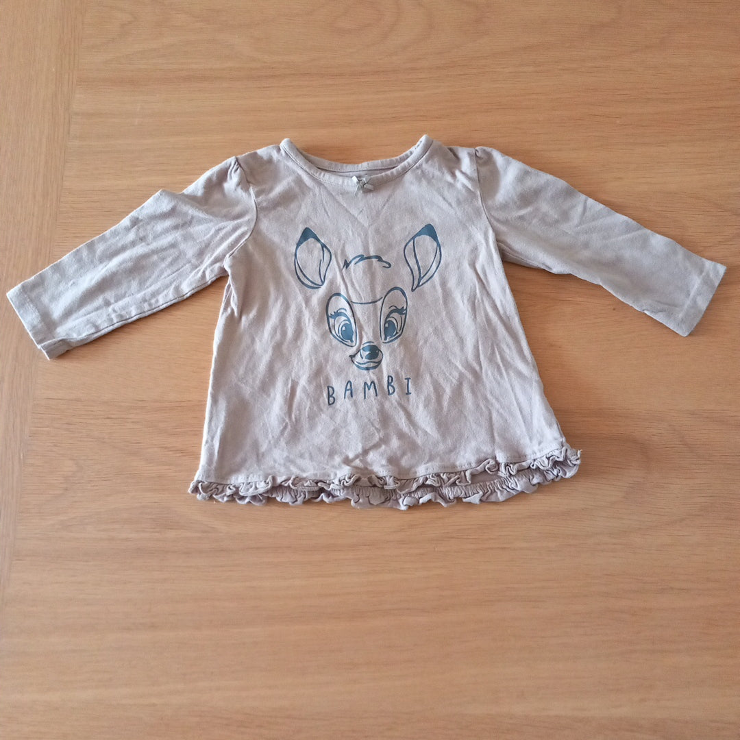Light Brown Bambi Long Sleeve Top (some light washwear) - Girls 9-12 months - George