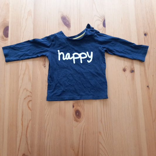 Long Sleeve Navy Happy Top (slight cracking to lettering) - Unisex 6-9 months - Matalan