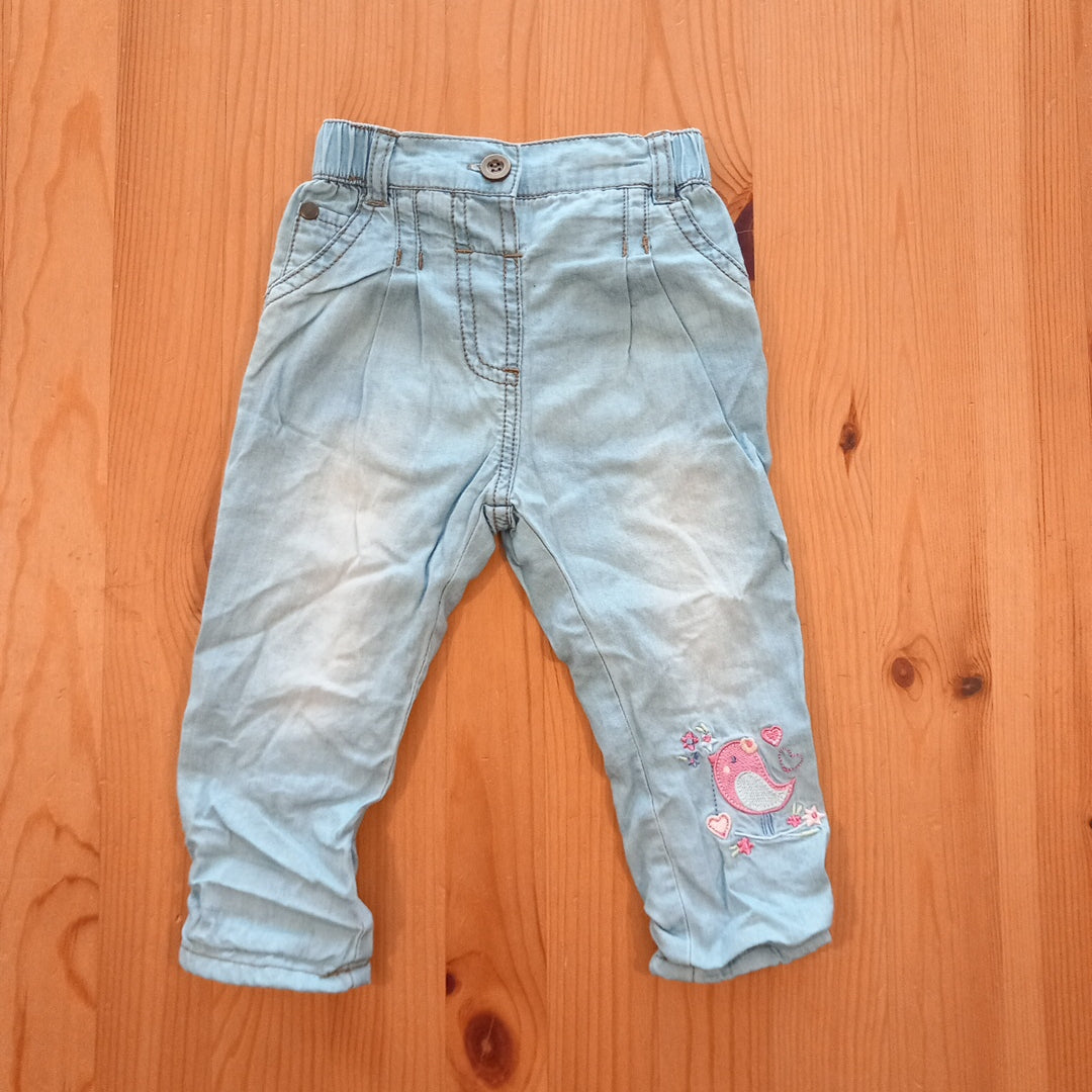 Bird Lightweight Denim Style Lined Trousers - Girls 6-9 months - George