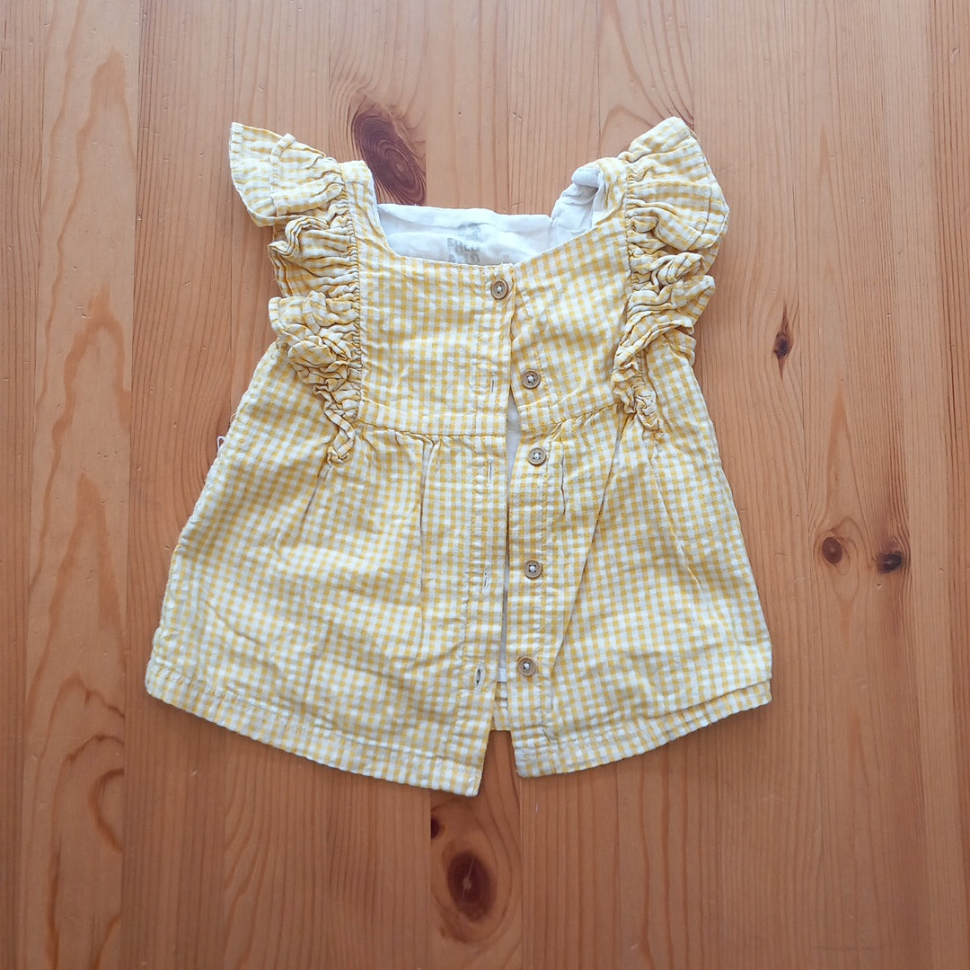 Yellow Gingham Button Back Top - Girls 9-12 months - F&F
