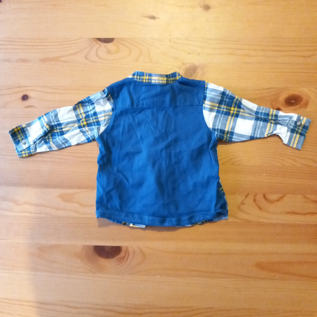 Blue Backed Collarless Shirt - Boys 3-6 months - M&S