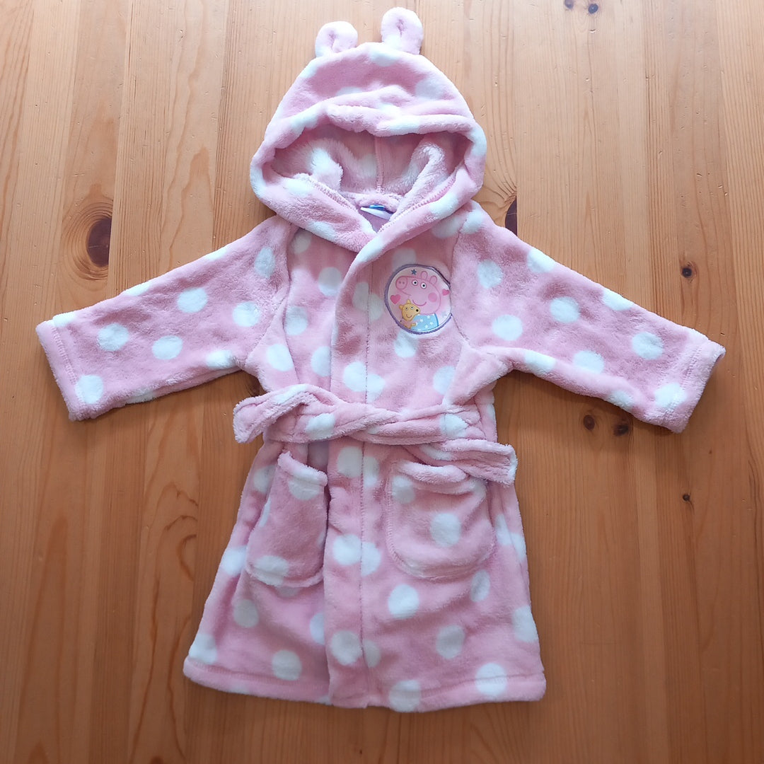 Pink With White Spots Furry Peppa Pig Dressing Gown With Ears - Girls 18-24 months - Peppa Pig
