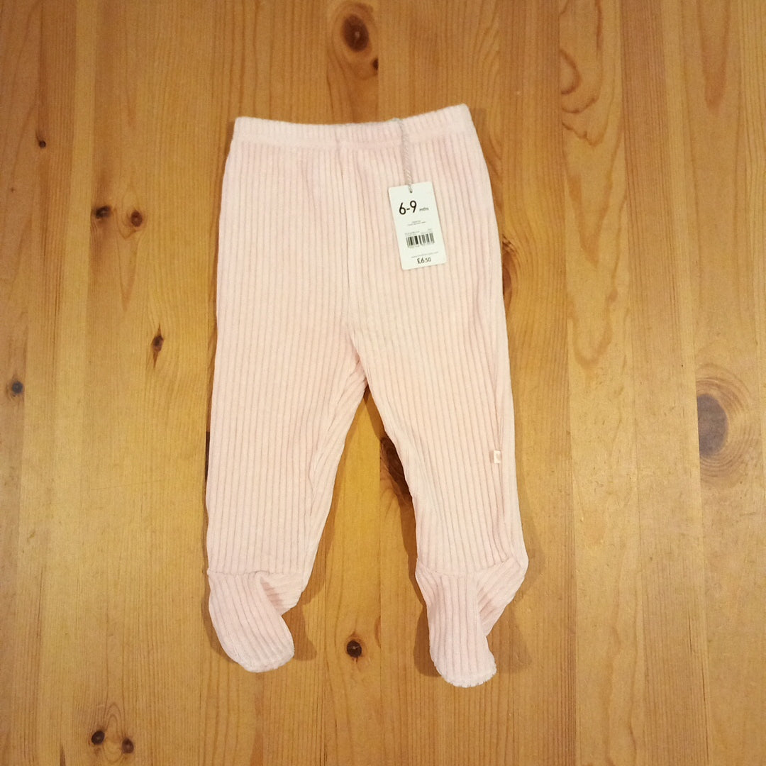 Pink Ribbed Soft Feel Trousers With Feet (BNWT) - Girls 6-9 months - Mothercare