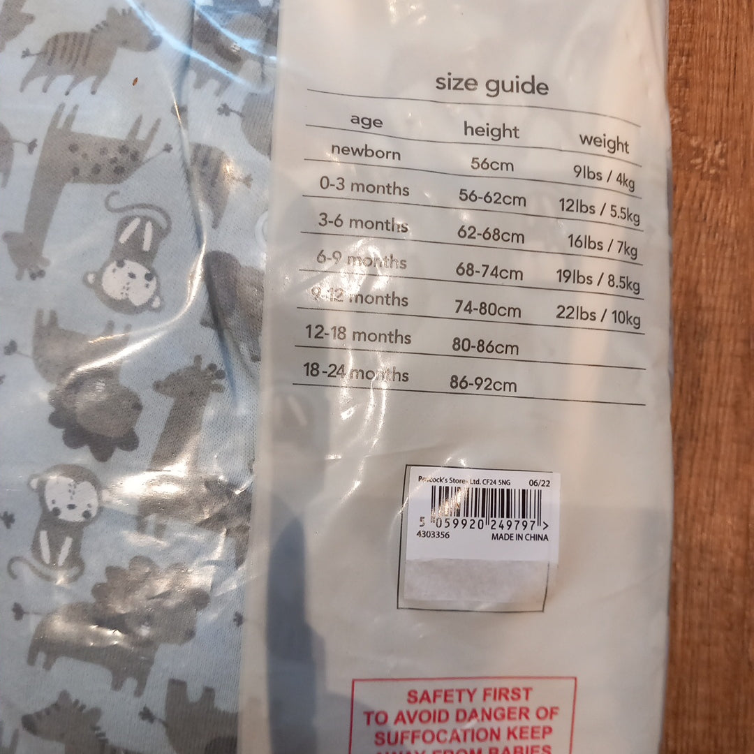 3 Pack Long Sleeve Sleepsuits (BNWT) - Boys 0-3 months - Peacocks