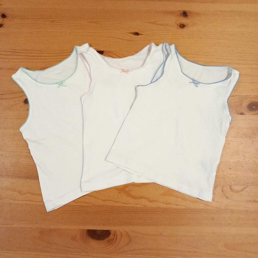 3 x White Vests With Coloured Trim - Girls 2-3 years - Next
