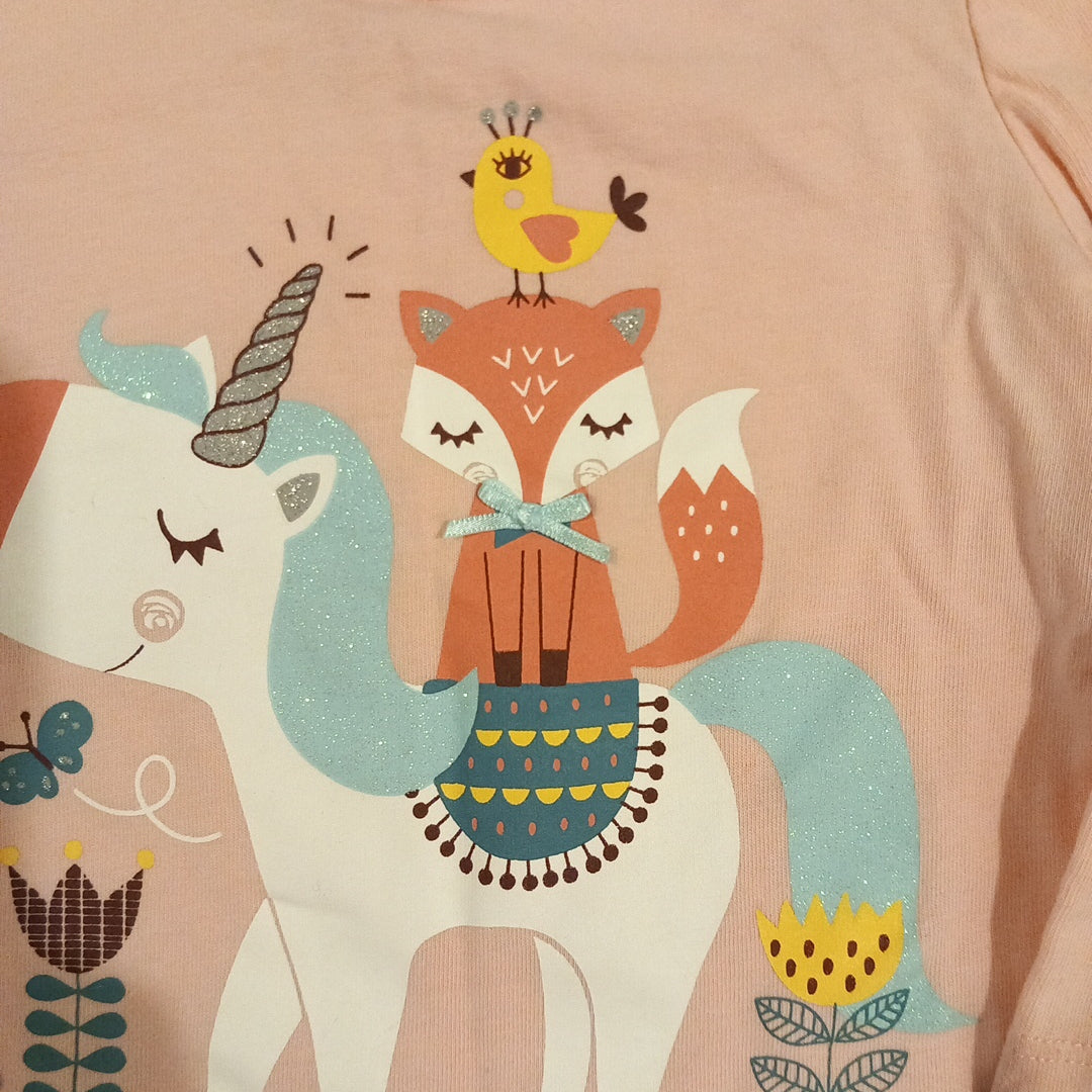 Pink Glittery Unicorn Long Sleeve Top - Girls 9-12 months - Nutmeg