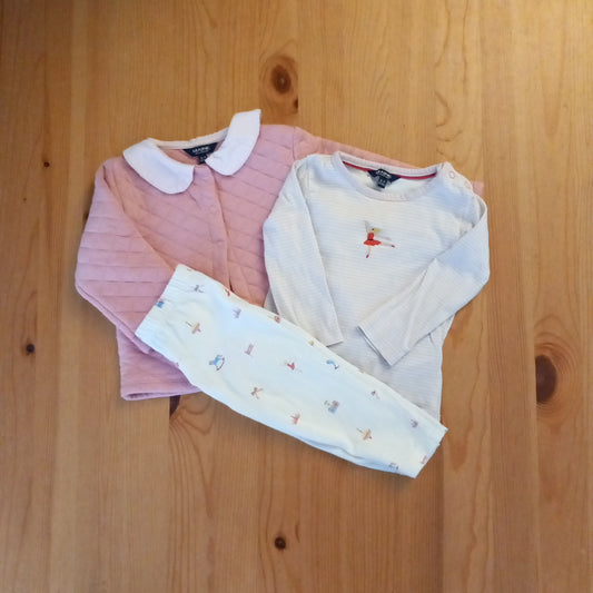 Pink Lightweight Quilted Jacket, Striped Ballerina Top & Toys Trousers - Girls 6-9 months - Maine