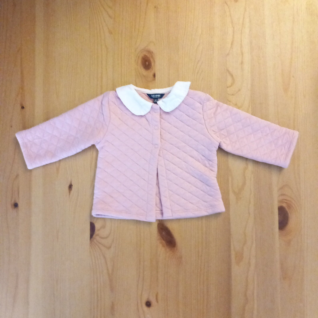 Pink Lightweight Quilted Jacket, Striped Ballerina Top & Toys Trousers - Girls 6-9 months - Maine