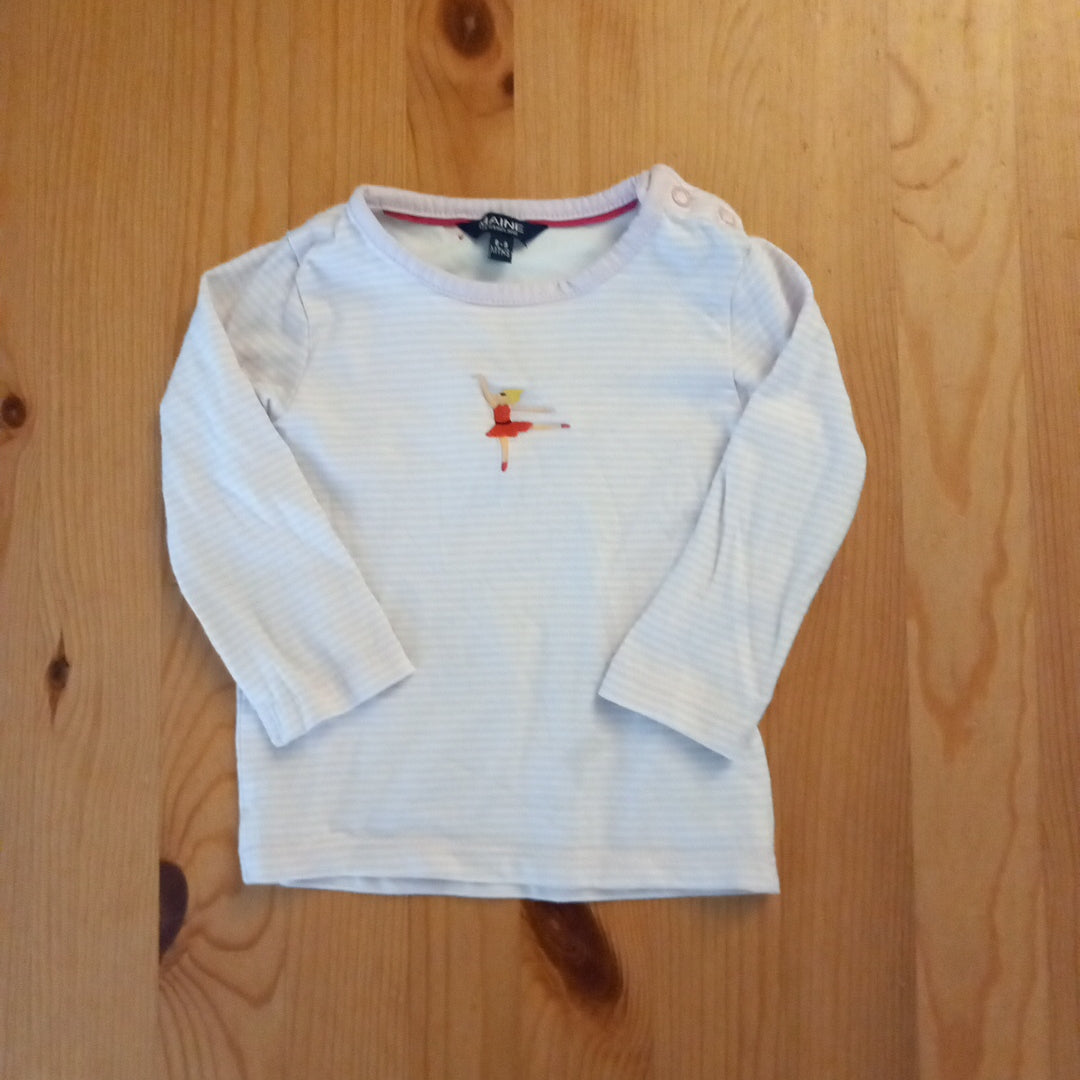 Pink Lightweight Quilted Jacket, Striped Ballerina Top & Toys Trousers - Girls 6-9 months - Maine