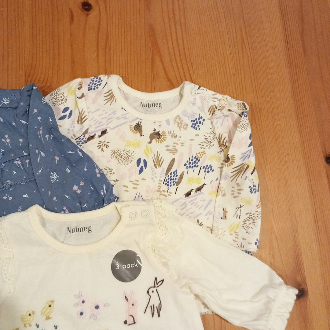 3 x Long Sleeve Nature Tops - Girls 0-3 months - Nutmeg