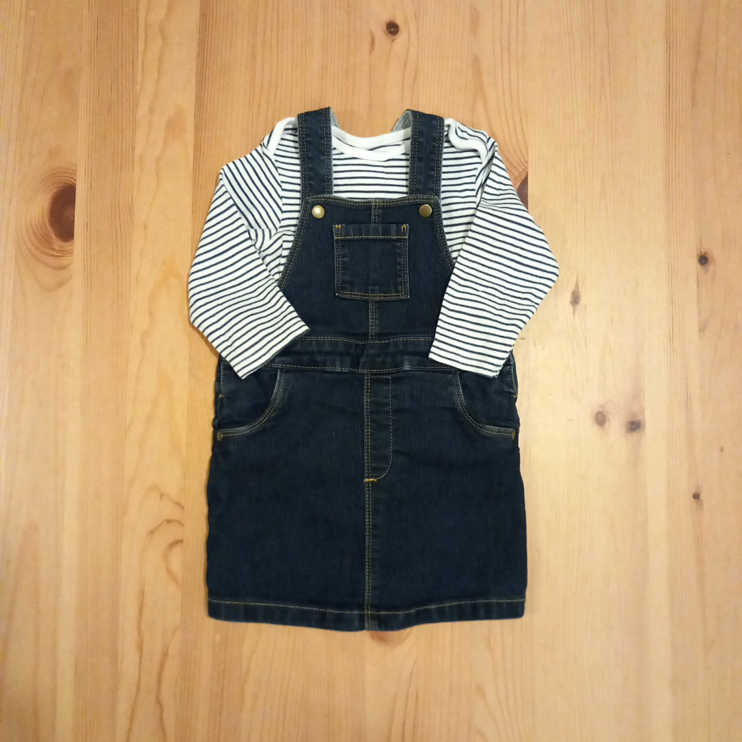Denim Pinafore & Long Sleeve Bodysuit - Girls 12-18 months - M&S
