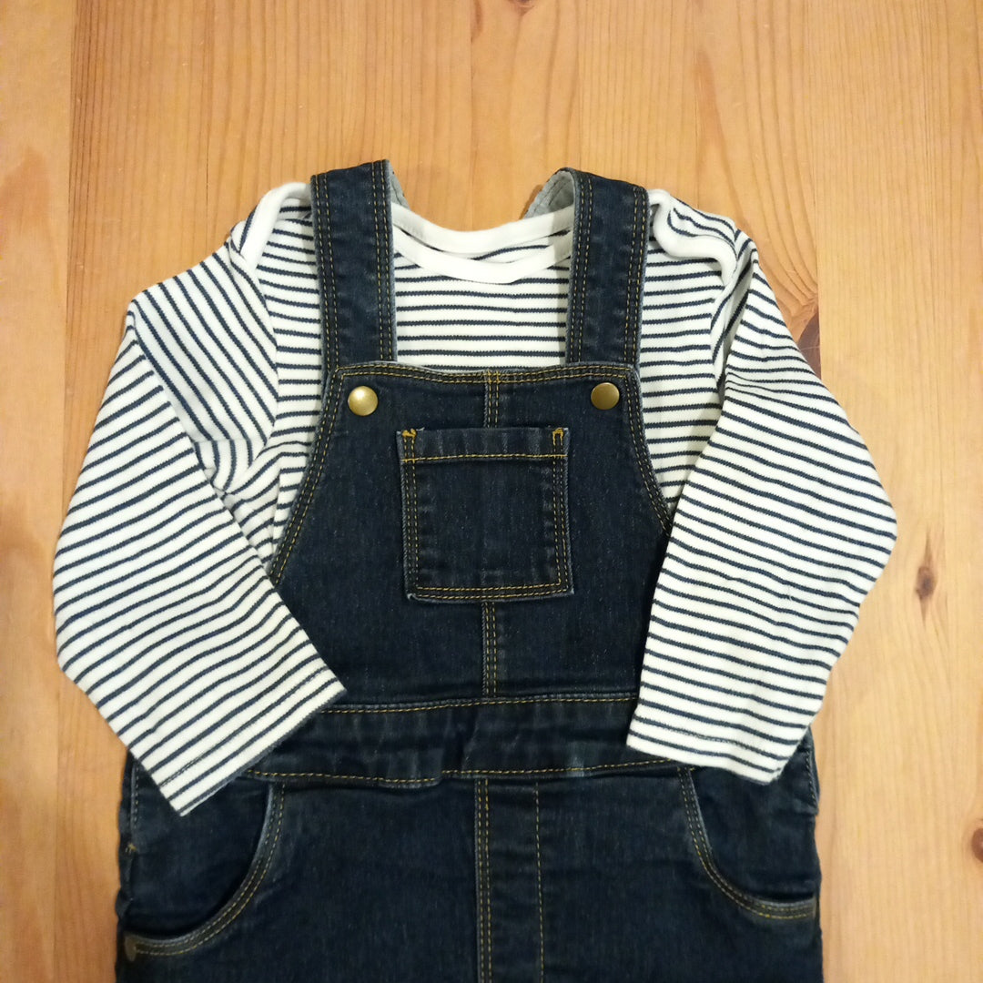 Denim Pinafore & Long Sleeve Bodysuit - Girls 12-18 months - M&S