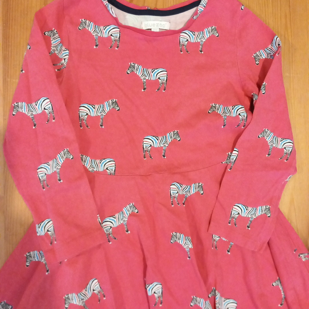 Pink Zebras Long Sleeve Dress - Girls 5-6 years - Bluezoo