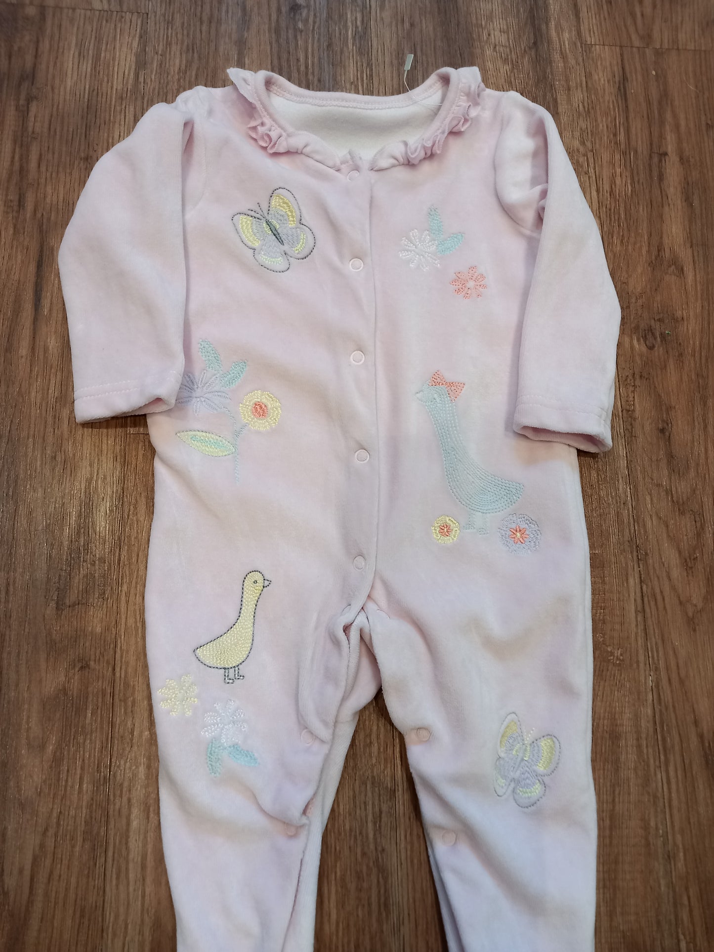 Pink Embroidered Soft Feel Collared Sleepsuit - Girls 6-9 months - Nutmeg