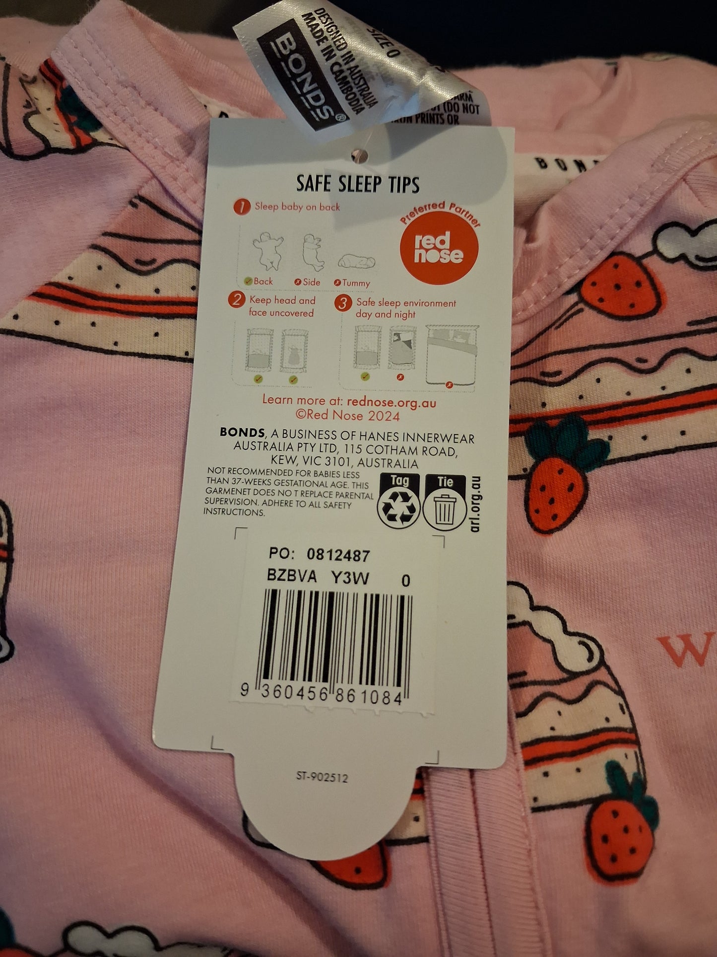 Pink Cakes Zip Wondersuit - Girls 6-12 months - Bonds