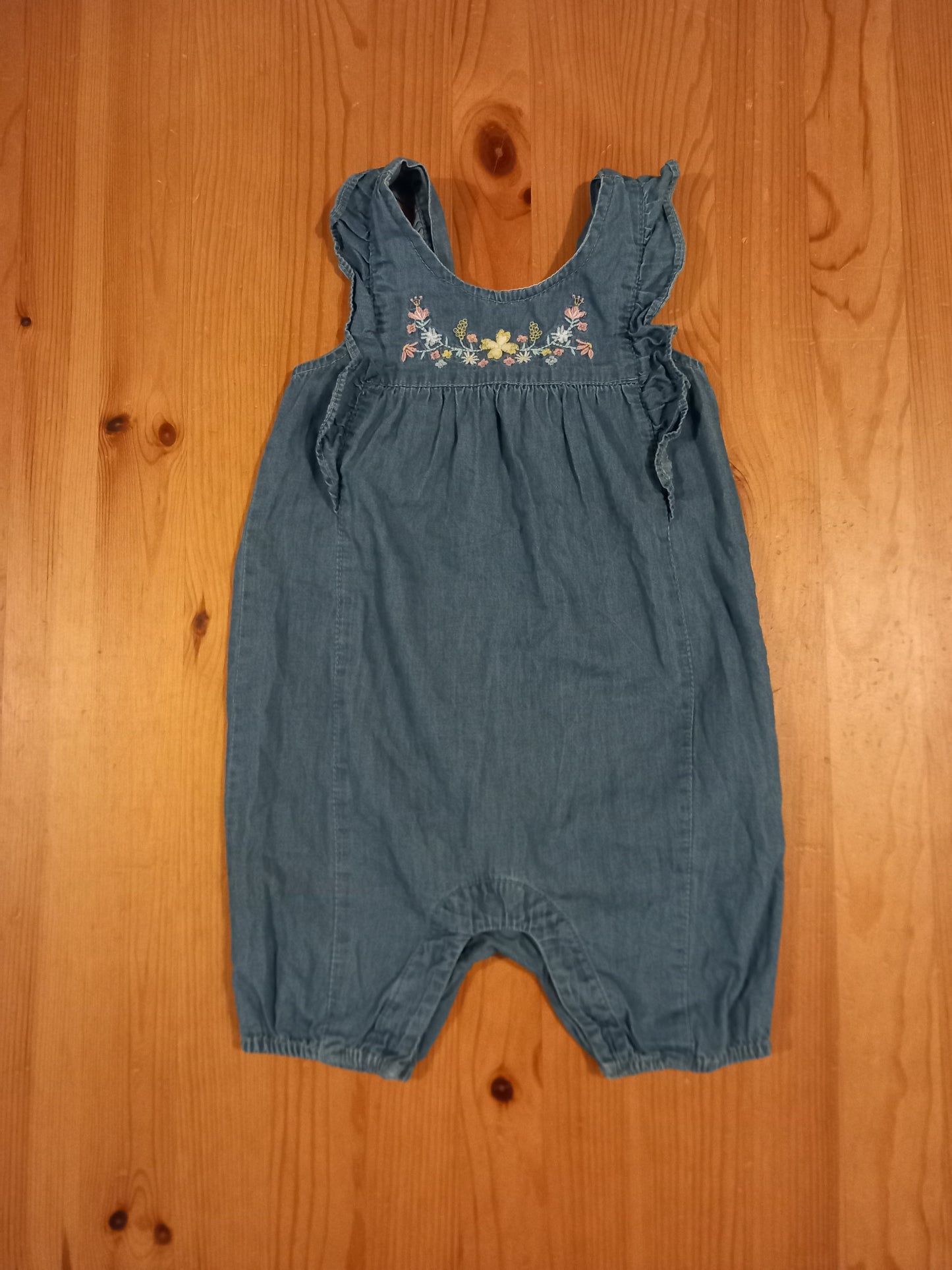 Lightweight Denim Look Floral Romper - Girls 12-18 months - Matalan