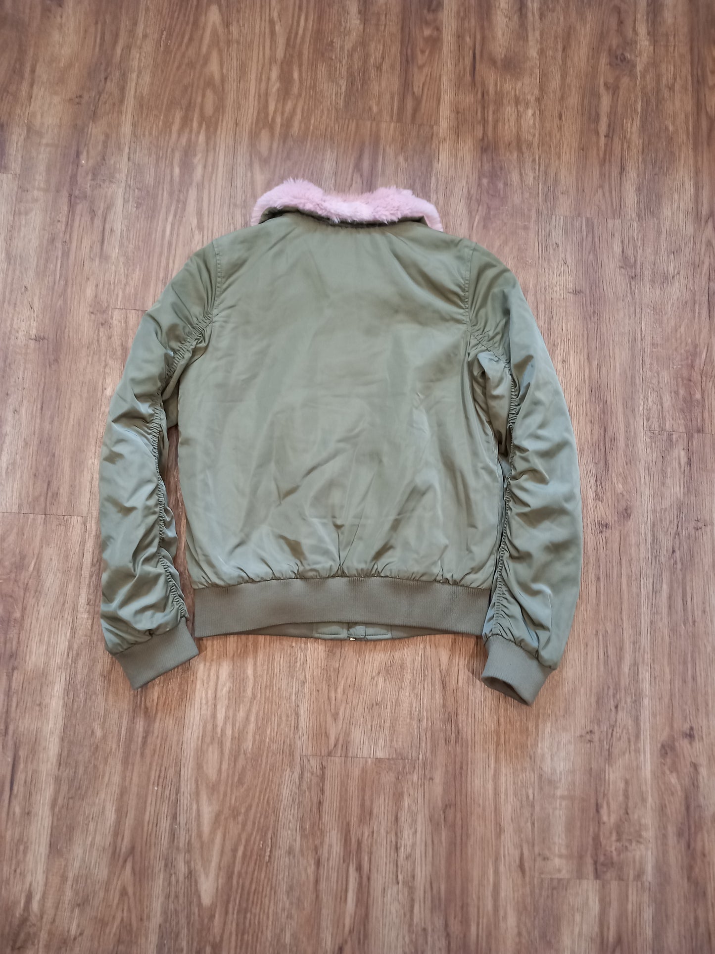 Green Coat With Pink Furry Collar - Girls 13-14 years - H&M