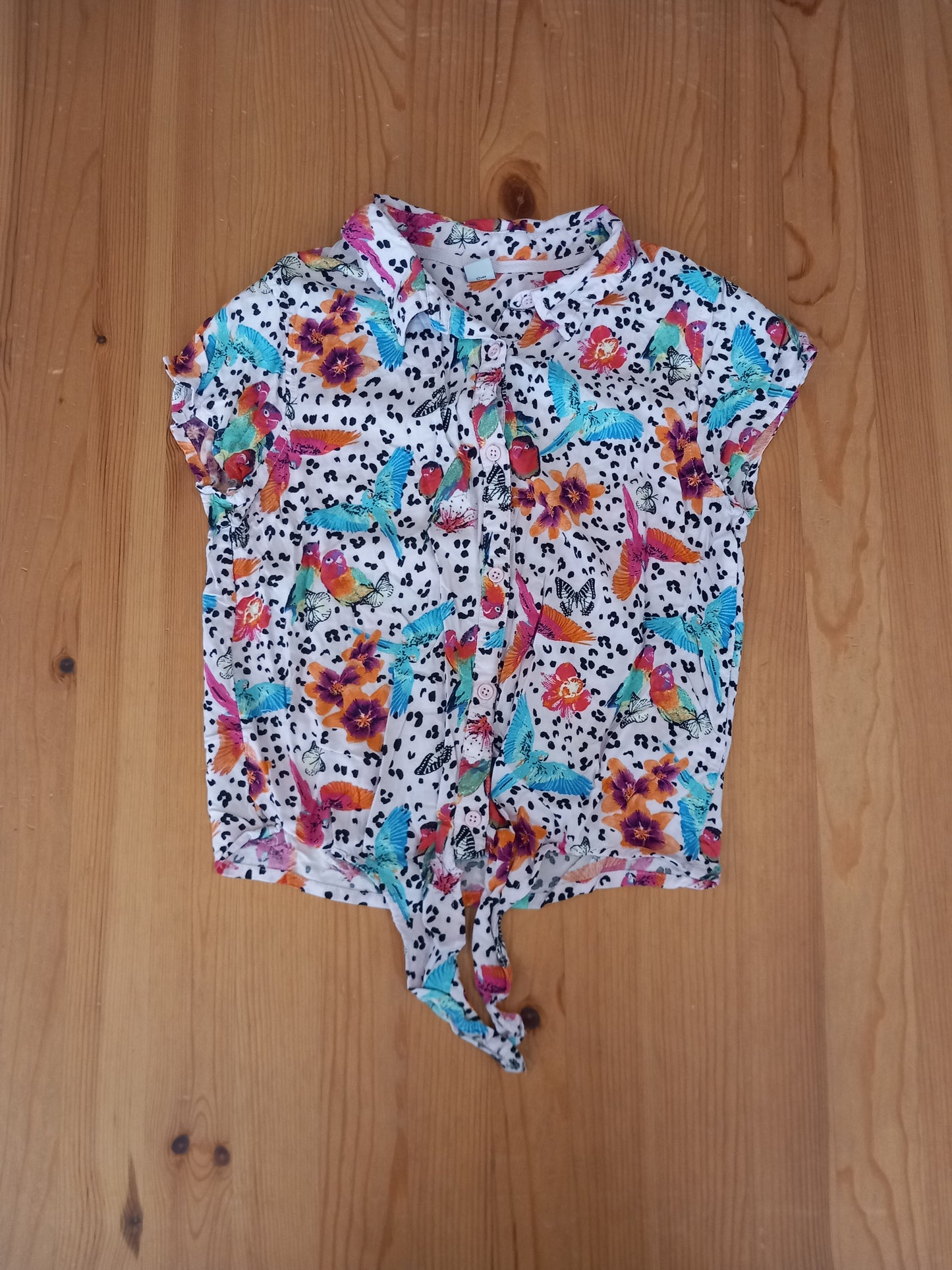 Colourful Birds Tie Bottom Shirt - Girls 12 years - TU