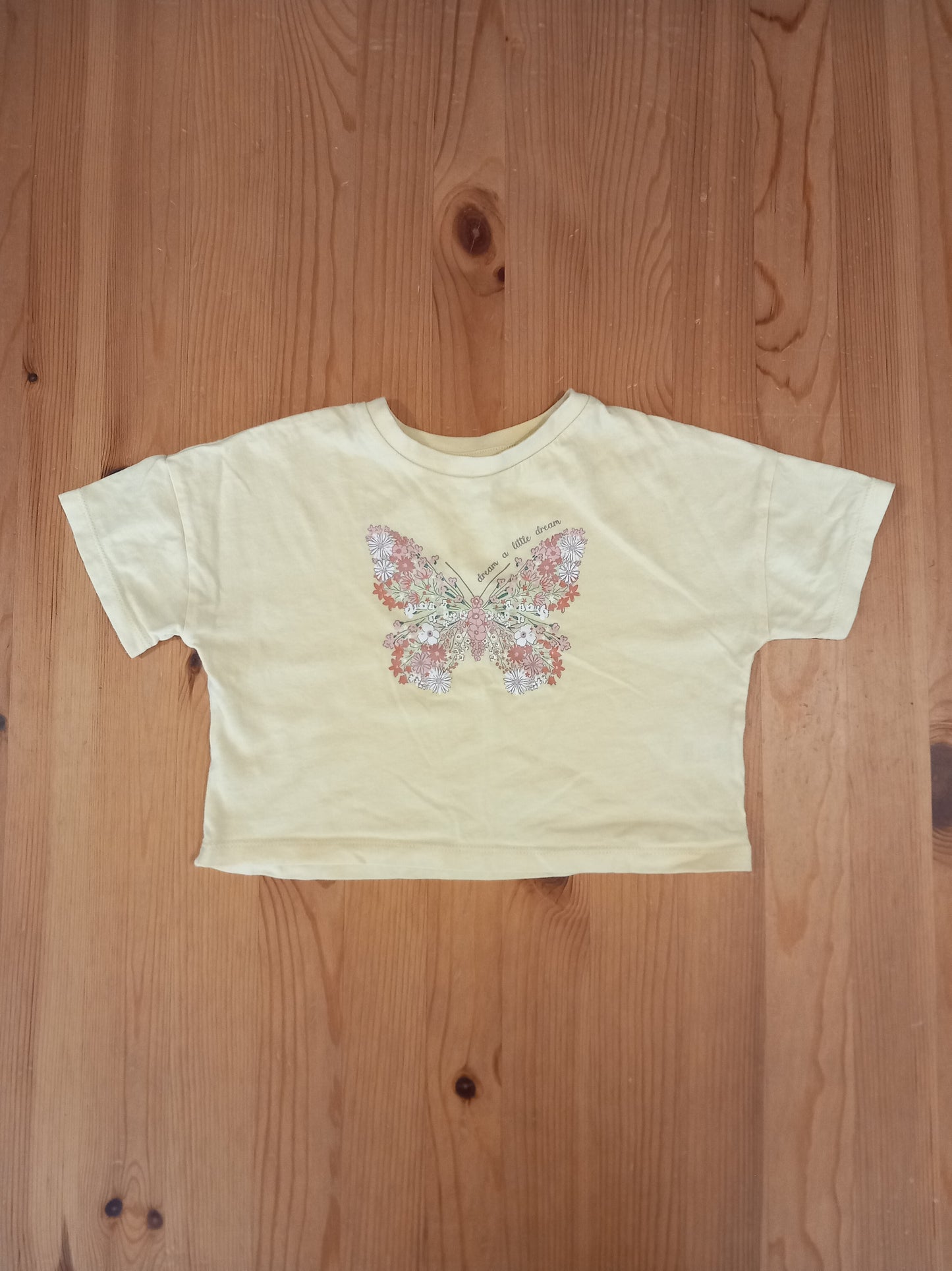 Yellow Floral Butterfly Oversized Shorter/Cropped T-Shirt - Girls 2-3 years - TU