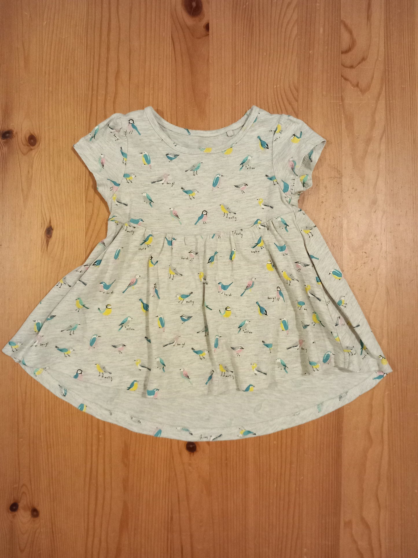 Grey Short Sleeve Birds Dress - Girls 6-9 months - Next