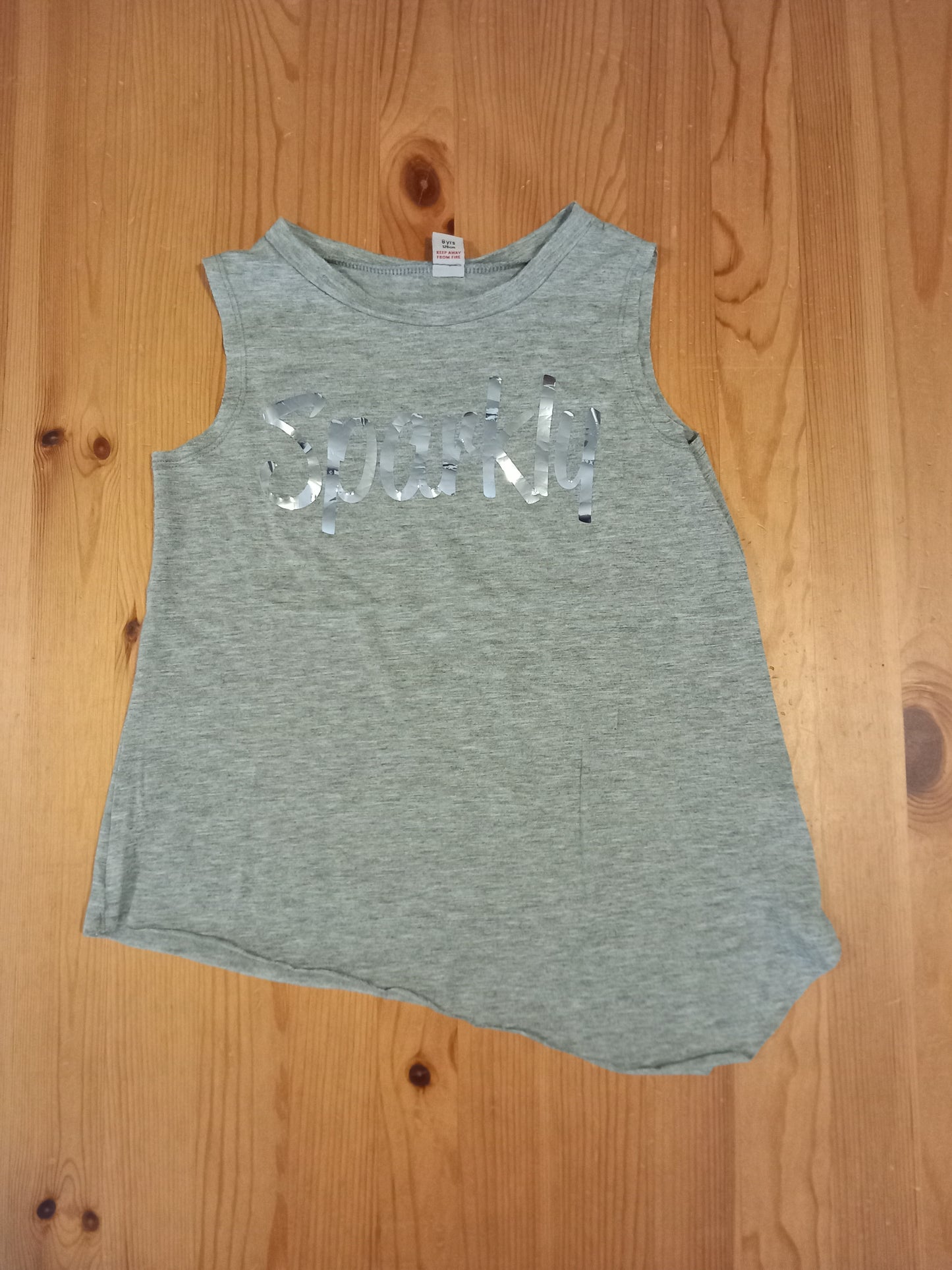 Grey 'Sparkly' Oversized Sleeveless Top - Girls 8 years - TU