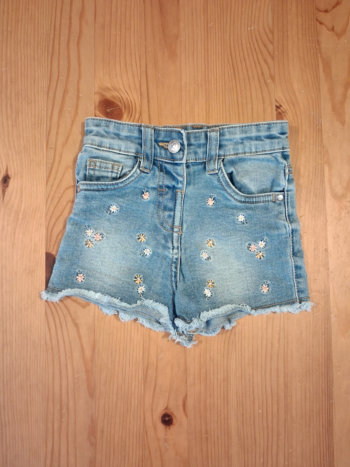 Distressed Look Denim Flowers Shorts - Girls 18-24 months - M&Co