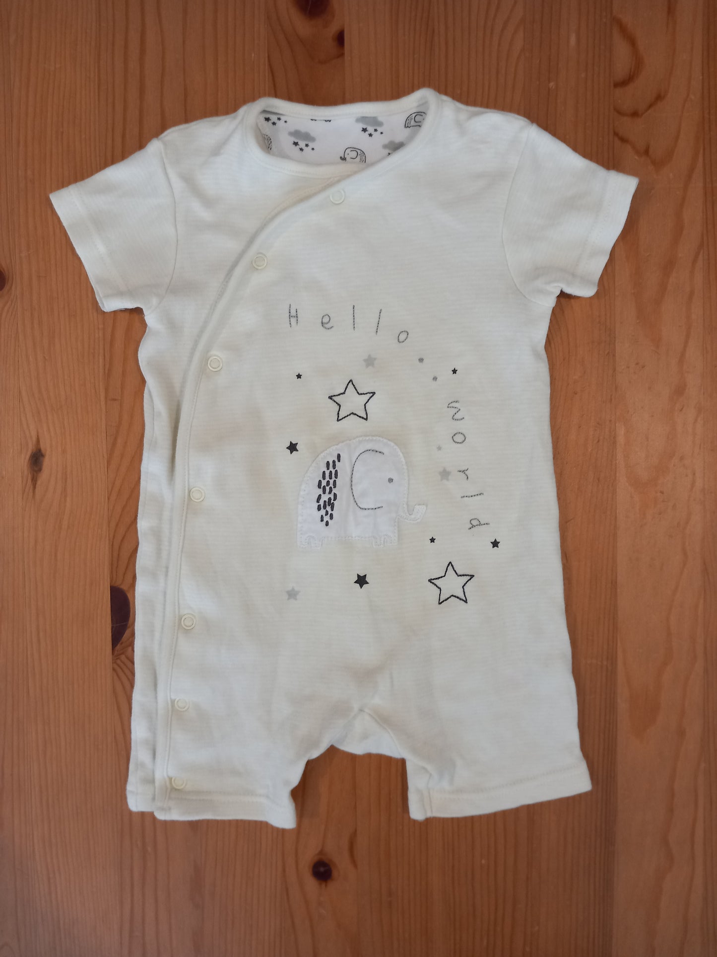 'Hello World' Elephant Short Sleeve Romper - Unisex 6-9 months - Mini Club