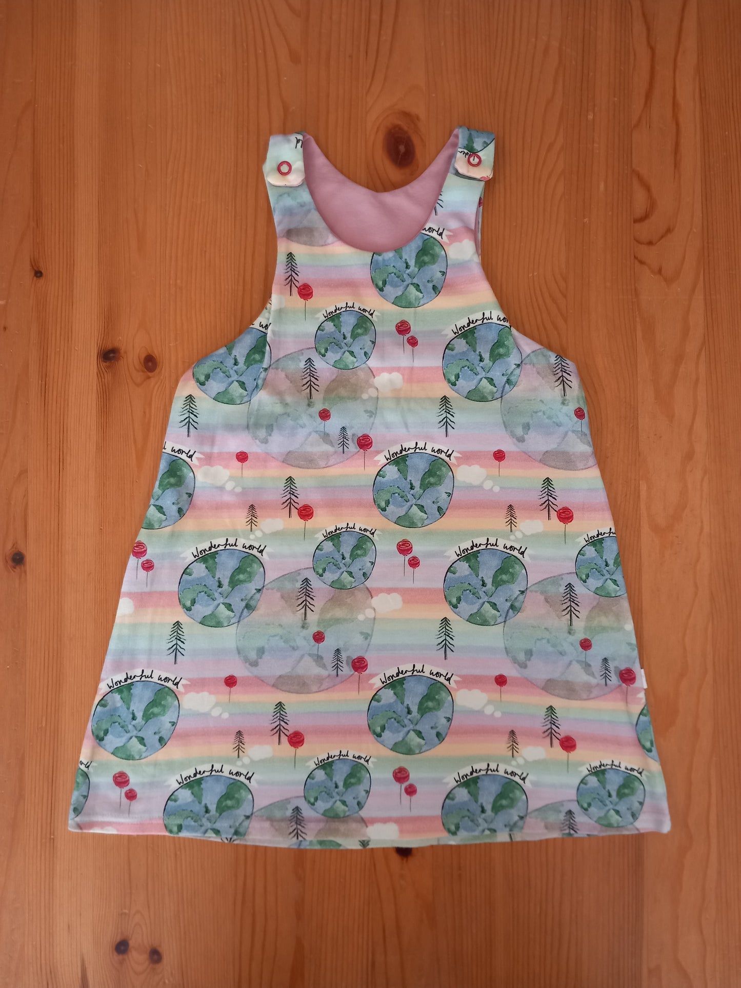 Handmade 'Wonderful World' Pinafore Dress - Girls 4-5 years - Popsy & Mama