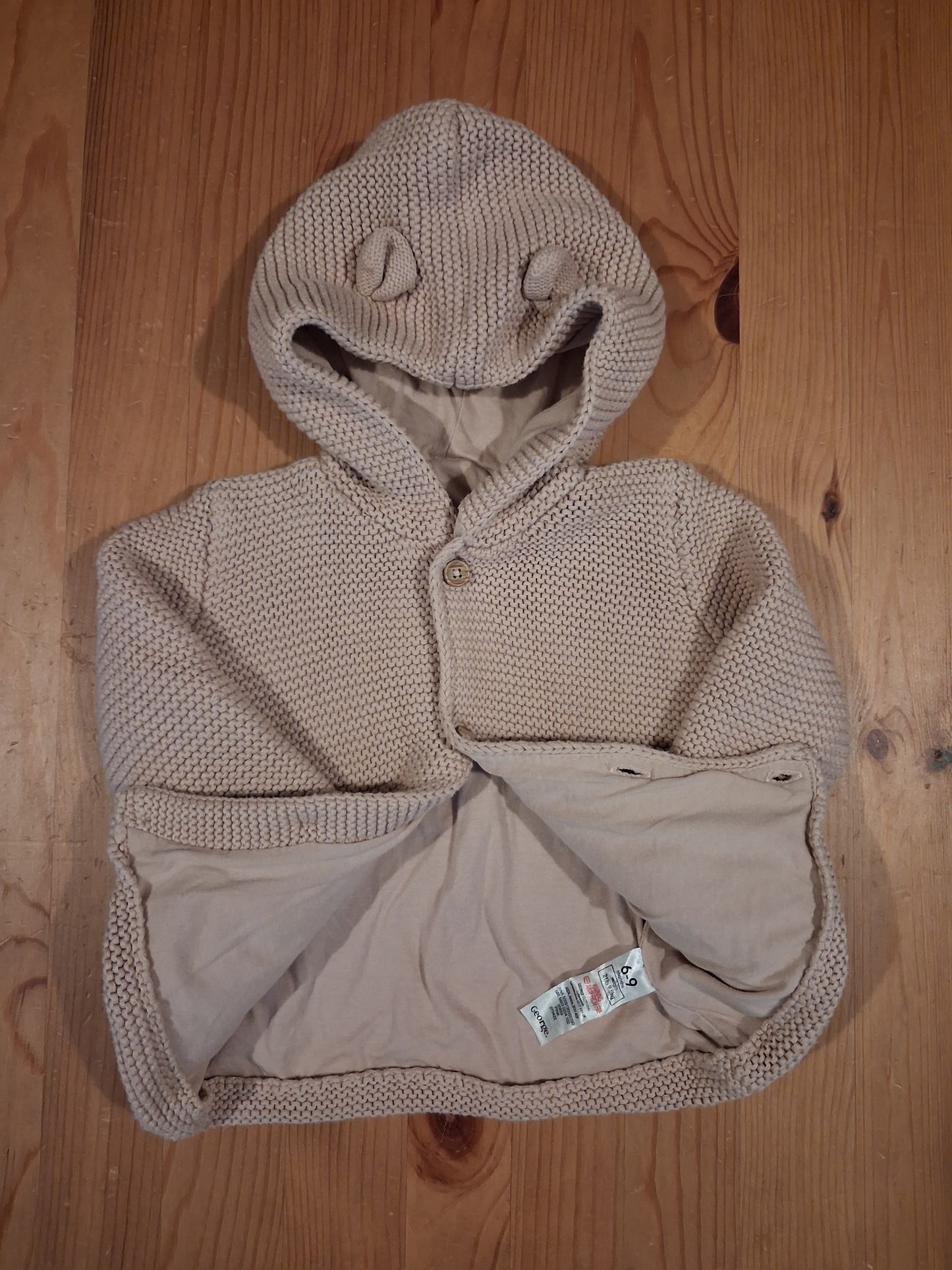 Light Pink Lined Knitted Style Hooded Cardigan With Ears - Girls 6-9 months - George