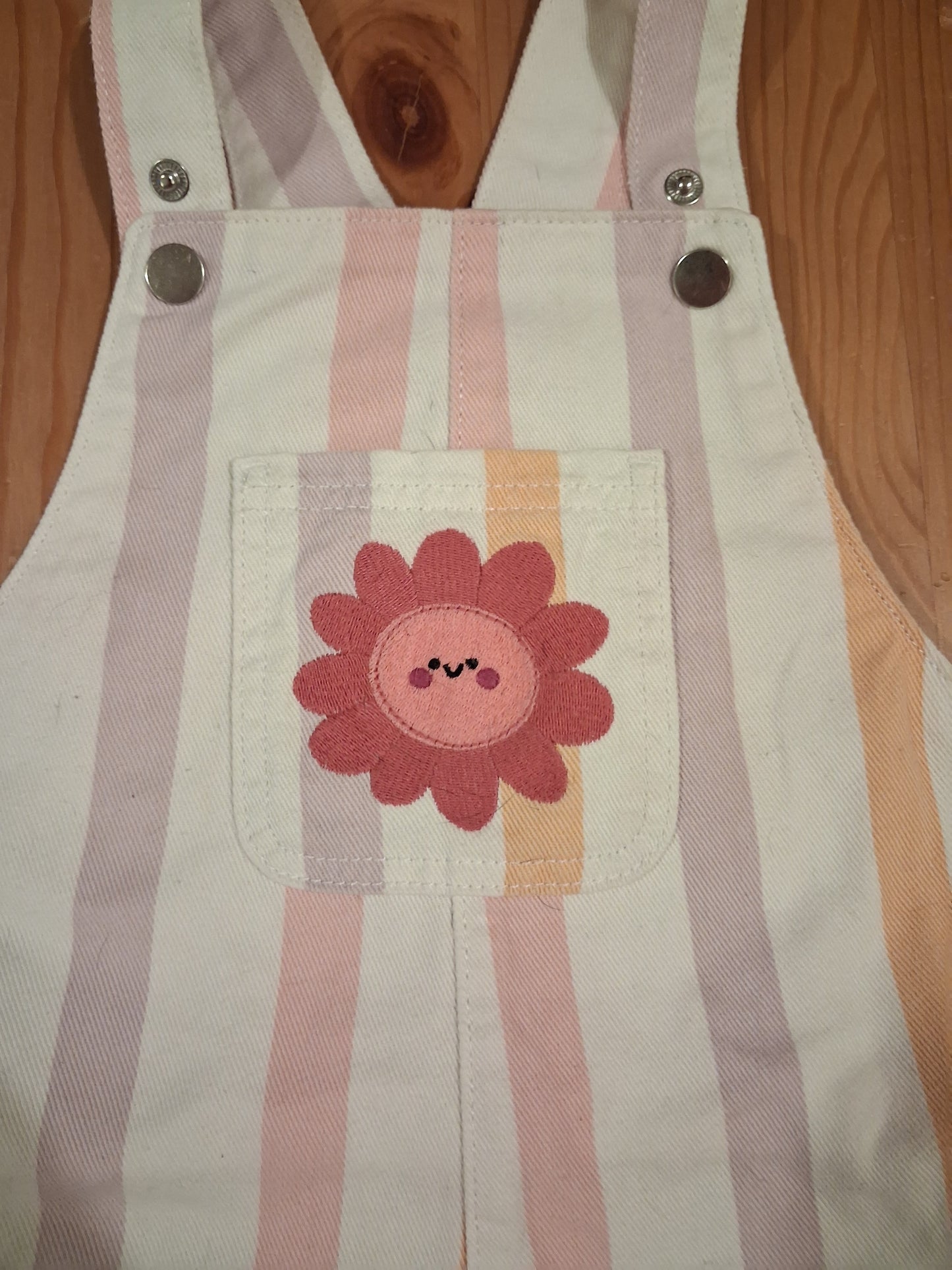 Striped Flower Denim Shorts Dungarees - Girls 6-7 years - TU