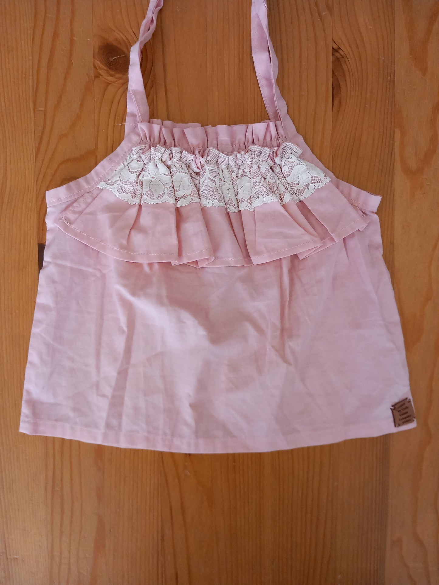 Handmade Light Pink Sleeveless Top With Lace Detail - Girls 4-5 years - My Little Cotton Co.