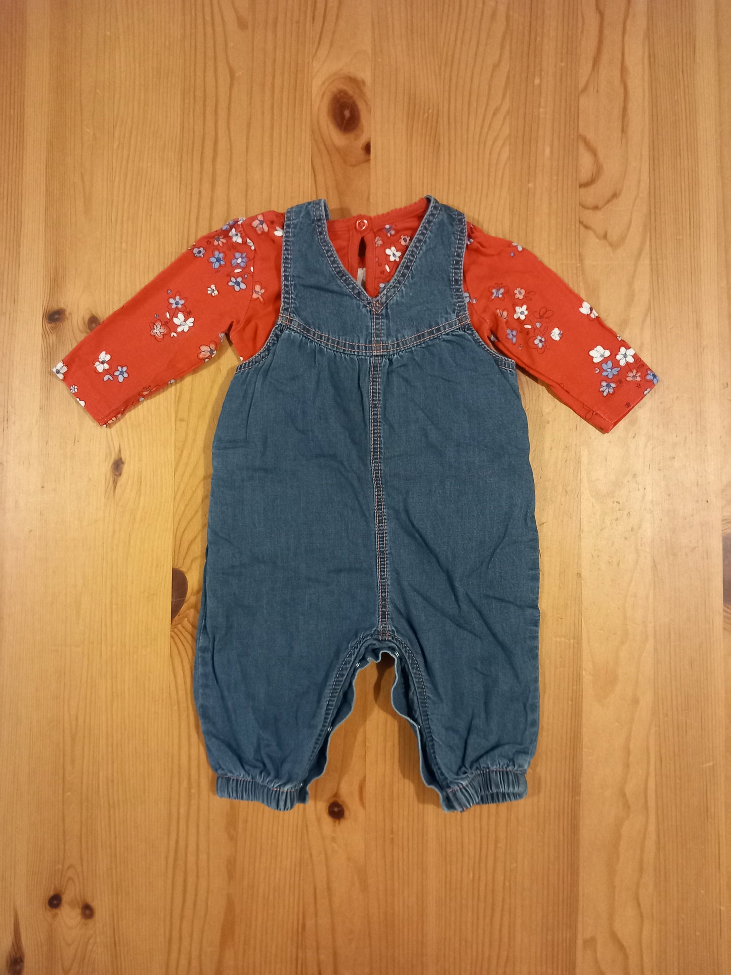 Denim Dungarees & Floral Long Sleeve Top Set - Girls 0-3 months - George