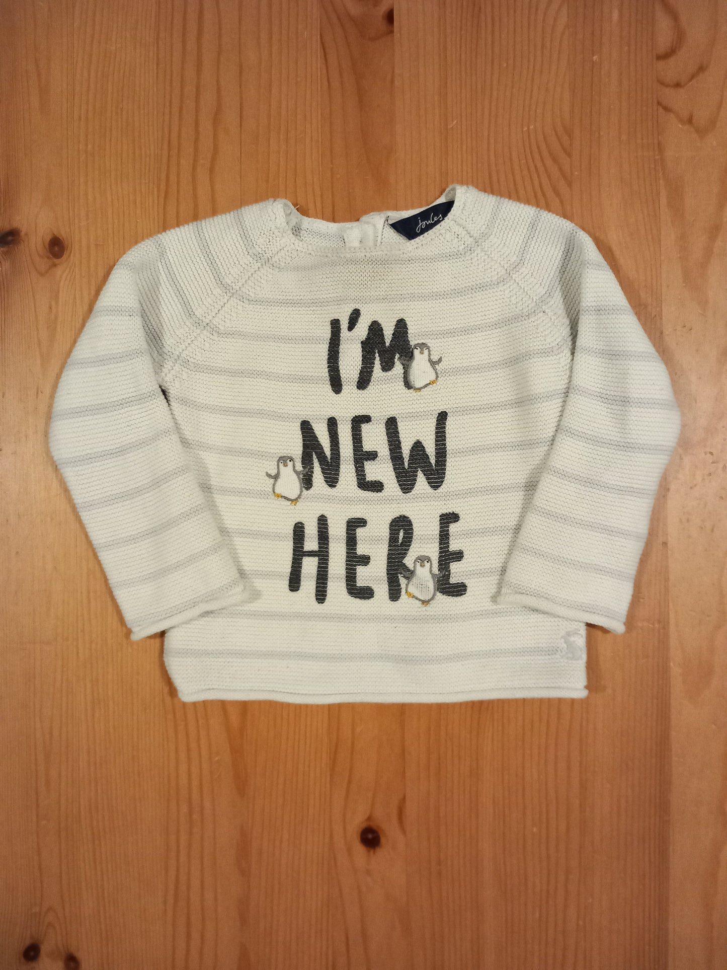 'I'm New Here' Knitted Style Jumper - Unisex 6-9 months - Joules