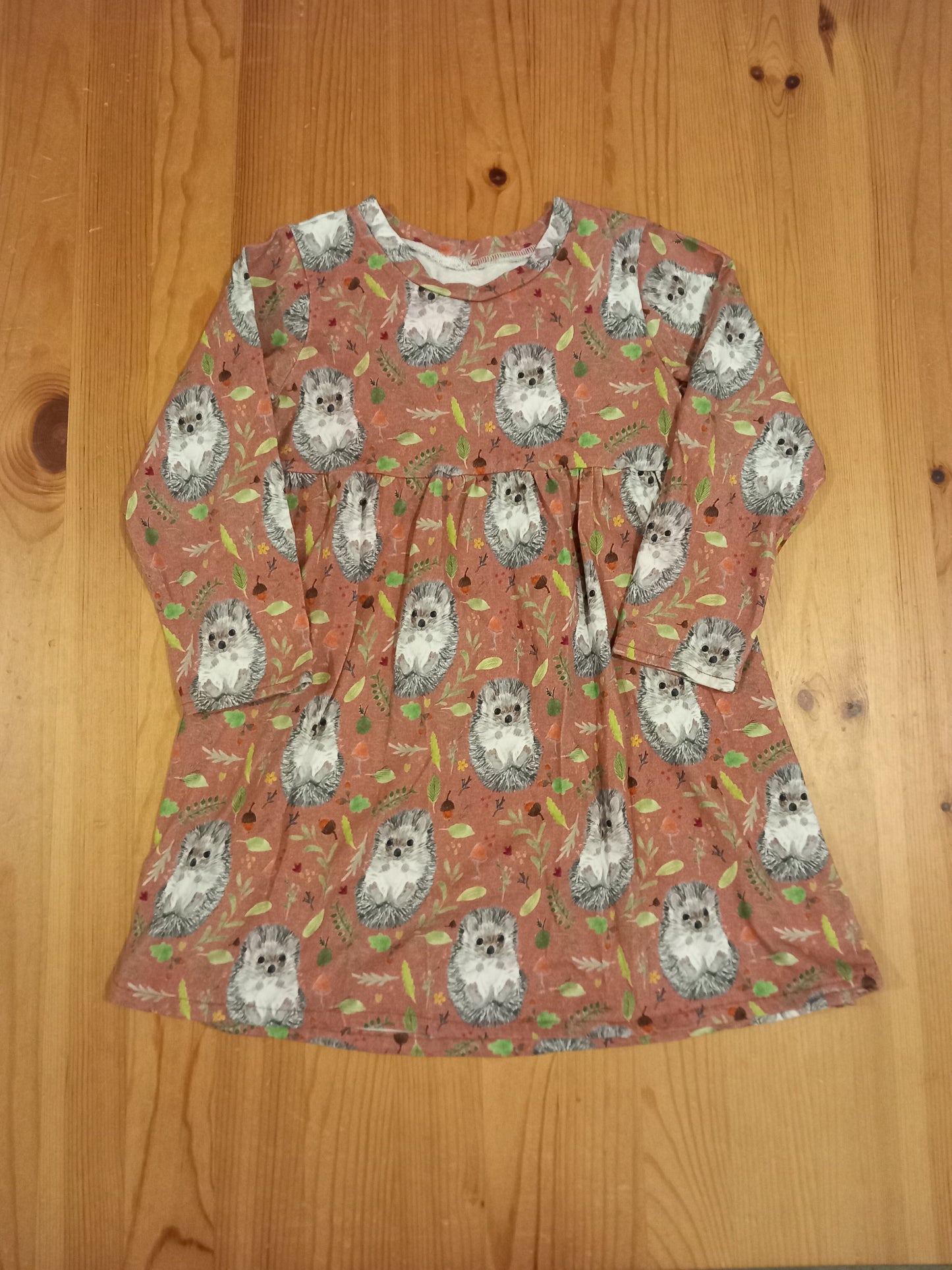 Handmade Long Sleeve Hedgehogs Dress - Girls 4-5 years - Button And Loop Handmade