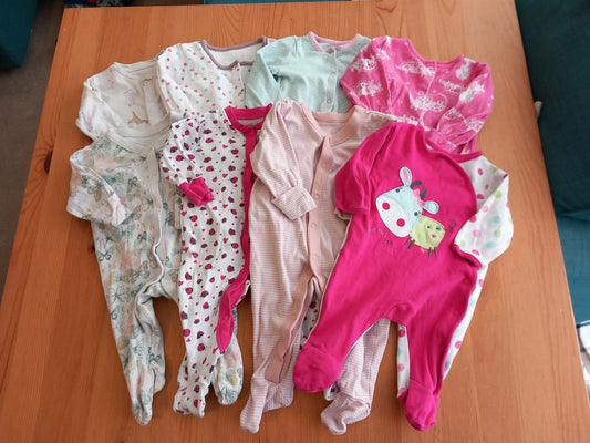 8 x Sleepsuits - Girls 0-3 months - Mixed Brands