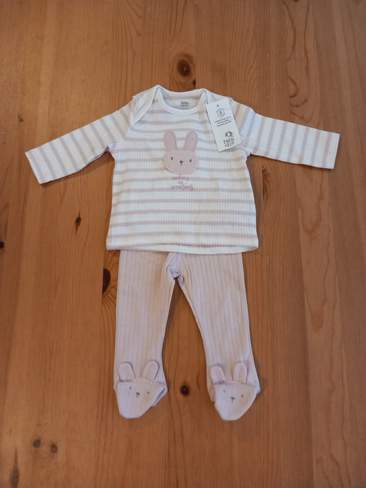 Ribbed Long Sleeve Top & Leggings With Covered Feet Set (BNWT) - Girls up to 3 months - F&F