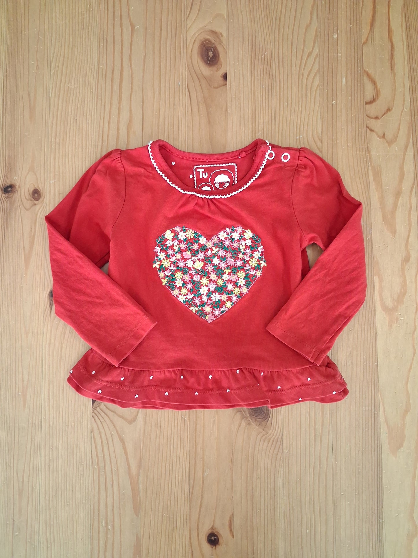 Red Flower Heart Long Sleeve Top - Girls 6-9 months - TU