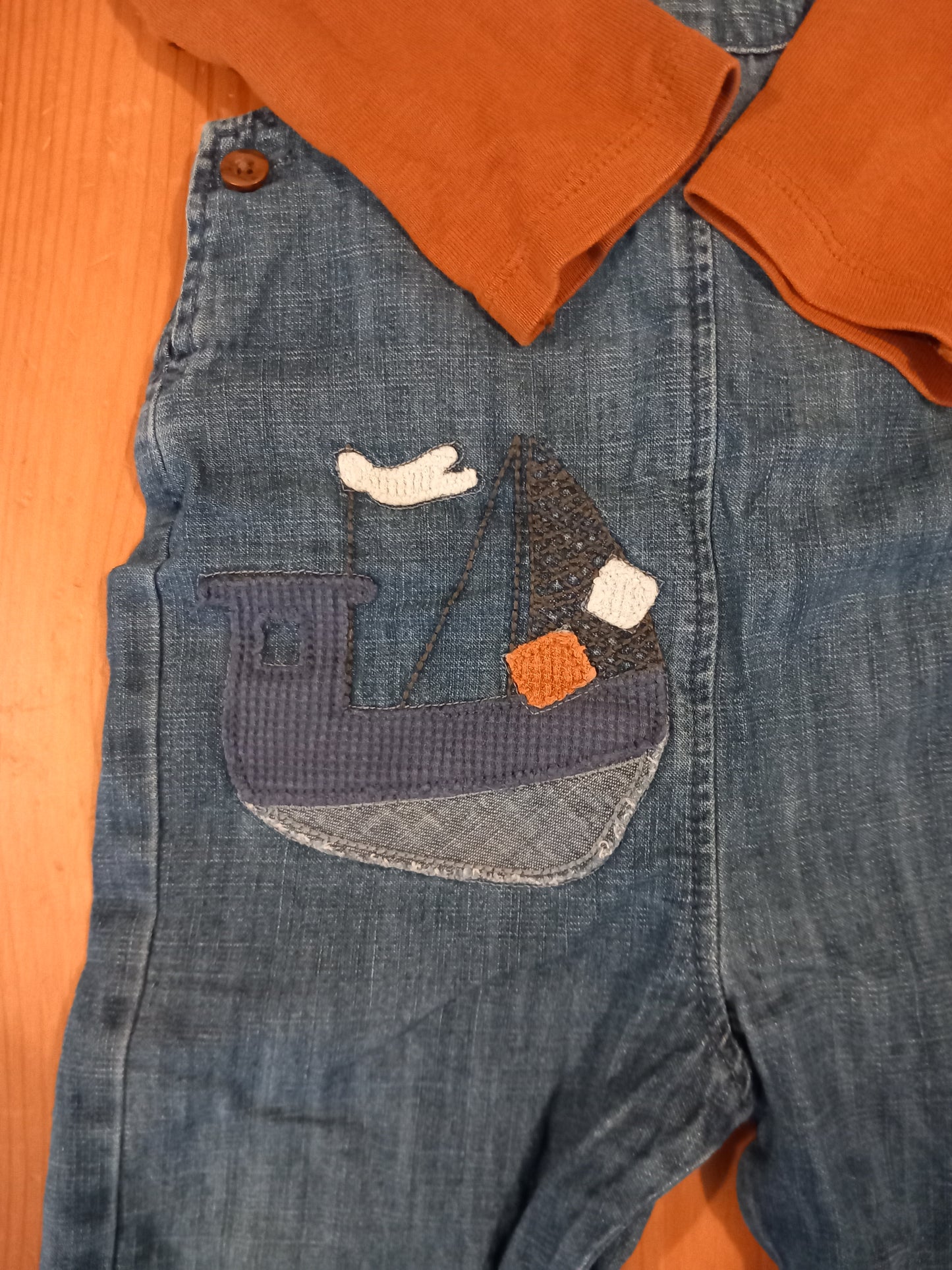 Denim Boat Dungarees & Long Sleeve Bodysuit Set - Boys 12-18 months - M&S