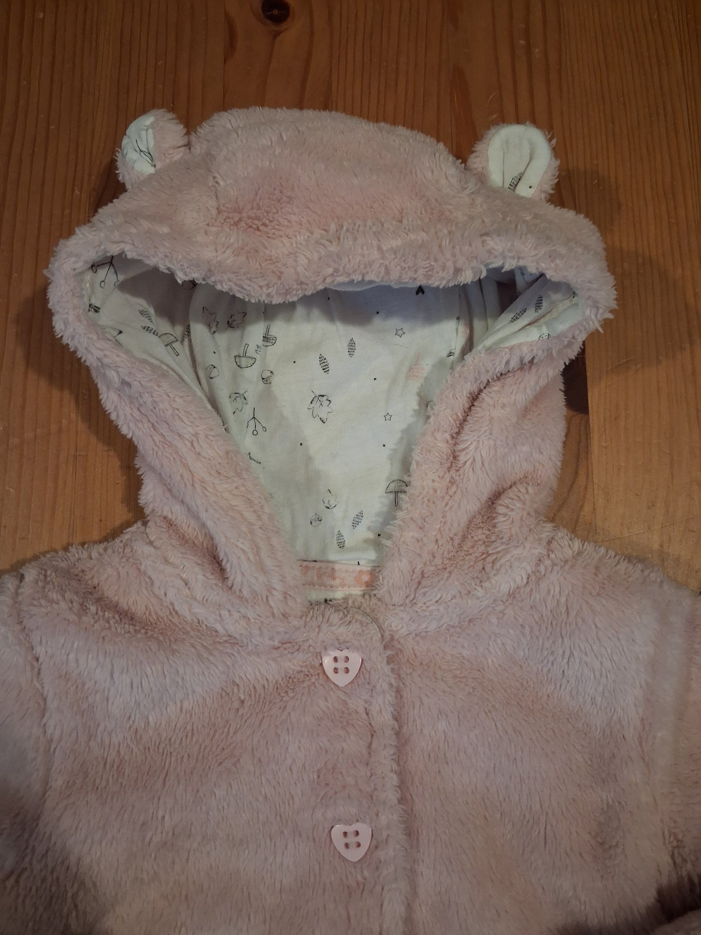 Pink Furry Hooded Jacket With Ears - Girls 9-12 months - TU