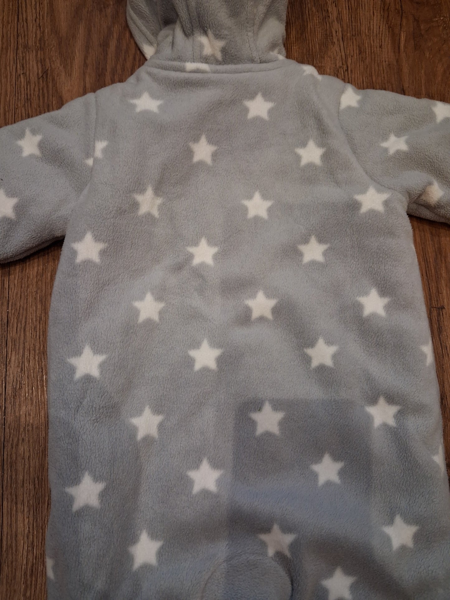 Lined Light Grey Stars Furry Pramsuit With Foldover Cuffs - Unisex 6-9 months - M&S