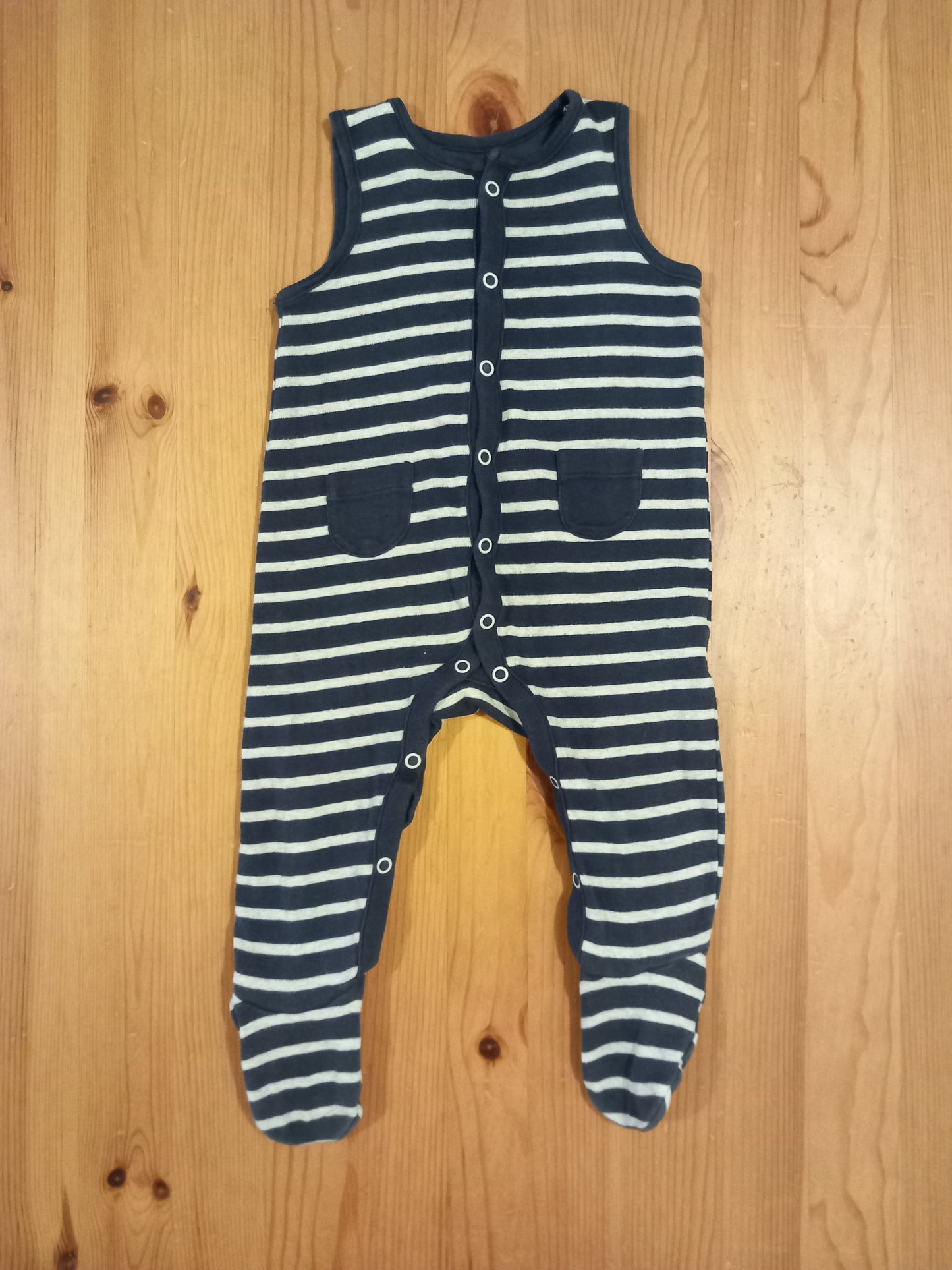 Striped Sleeveless Romper With Covered Feet - Boys 6-9 months - Mothercare