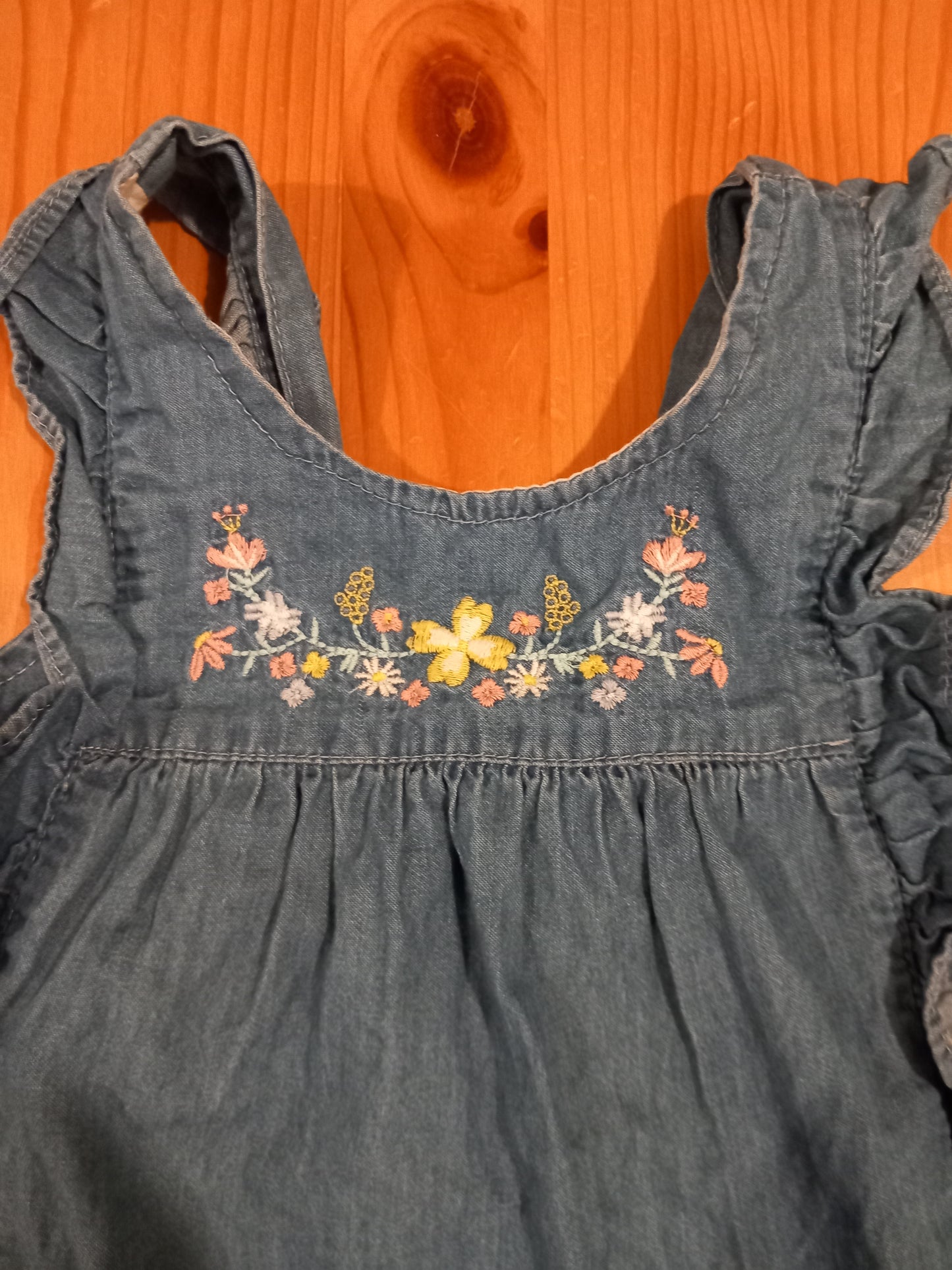 Lightweight Denim Look Floral Romper - Girls 12-18 months - Matalan