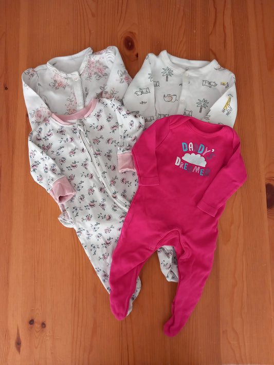 4 x Sleepsuits - Girls mixed sizes - Mixed Brands