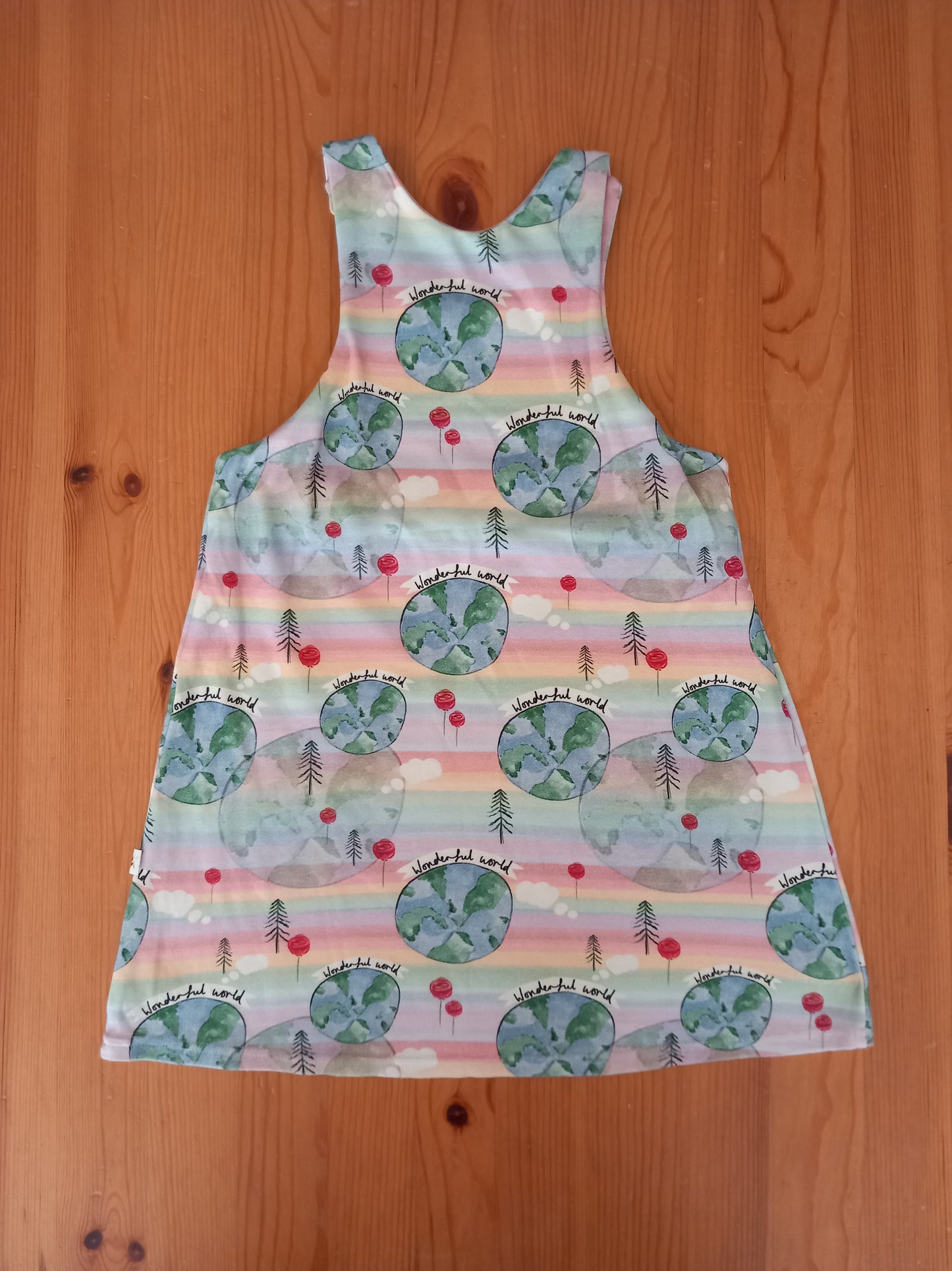 Handmade 'Wonderful World' Pinafore Dress - Girls 4-5 years - Popsy & Mama