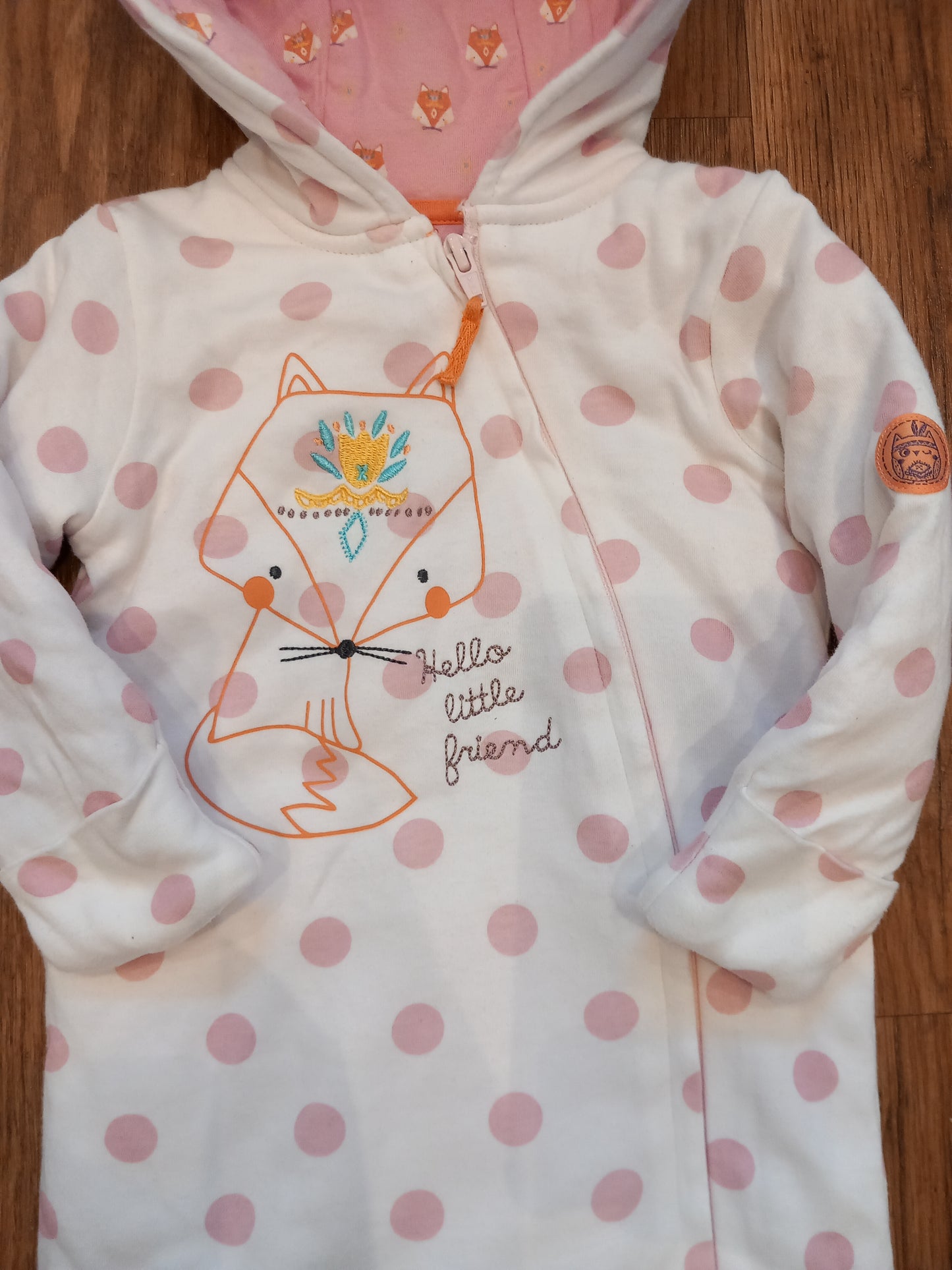 'Hello Little Friend' Fox Pramsuit With Foldover Cuffs - Girls 6-9 months - Waitrose Mini