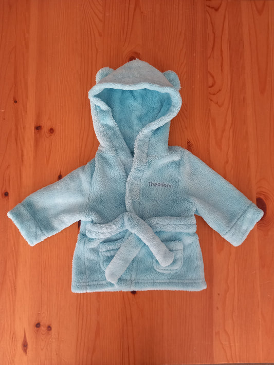 Blue Dressing Gown With Ears (Personalised With Theodore) - Boys 0-6 months - Express Gifts Ltd