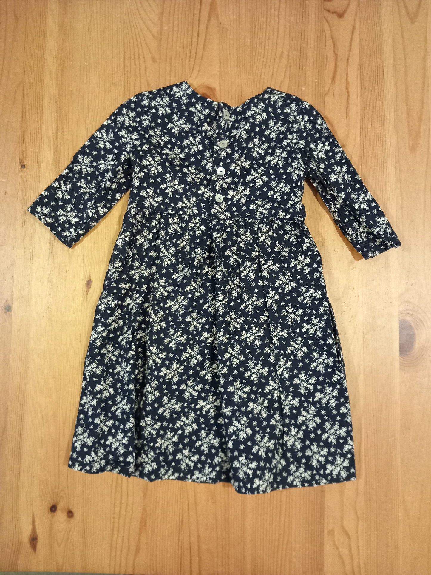 Handmade Navy Floral Long Sleeve Dress - Girls 4-5 years - Winnie Woo Handmade Childrenswear