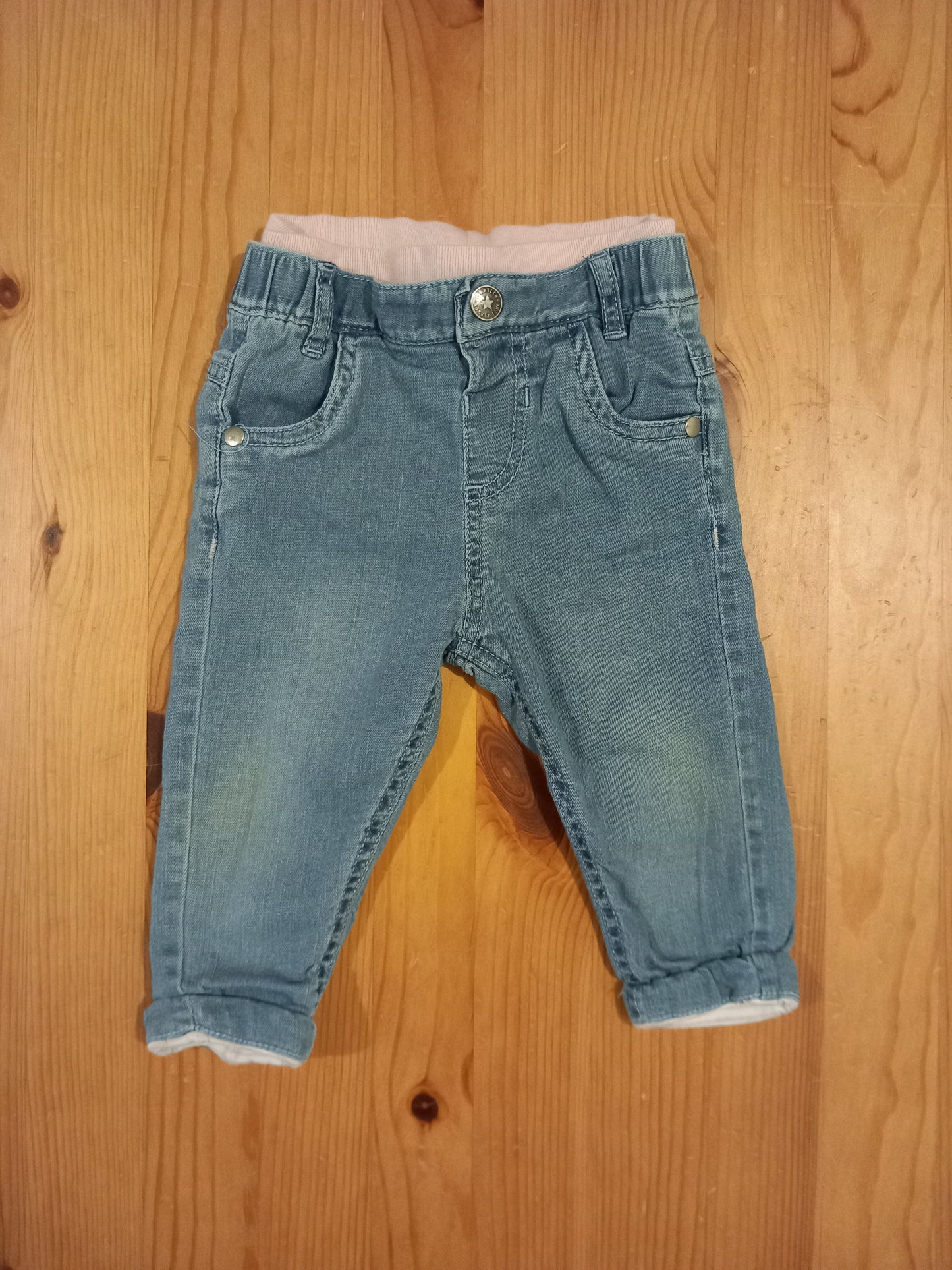 Lined Light Denim Jeans With Elasticated Waistband - Girls 6-9 months - M&S