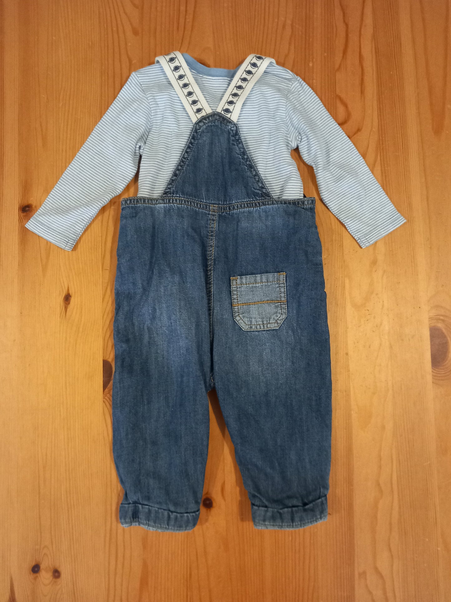 Distressed Look Denim Dungarees & Long Sleeve Bodysuit - Boys 9-12 months - Next