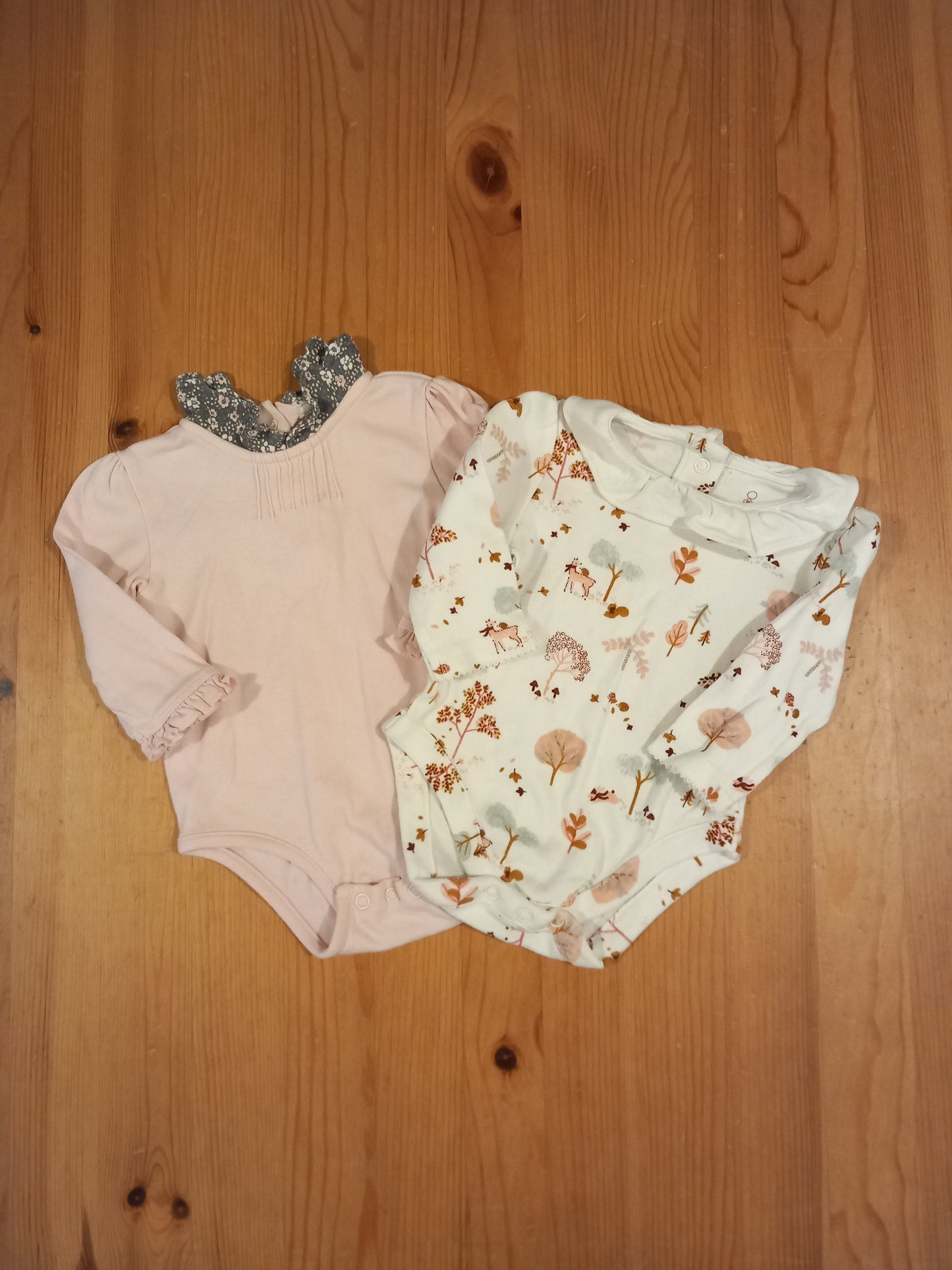 2 x Feature Collar Long Sleeve Bodysuits - Girls 3-6 months - Mothercare